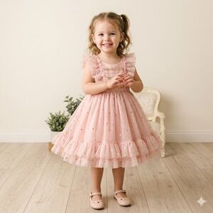Rachel Zoe Pink Tulle Girls' Dress with Gold Stars